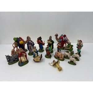 Vintage Atlantic Mold 1976 Ceramic Nativity Set 19pc Hand Painted Christmas 8in